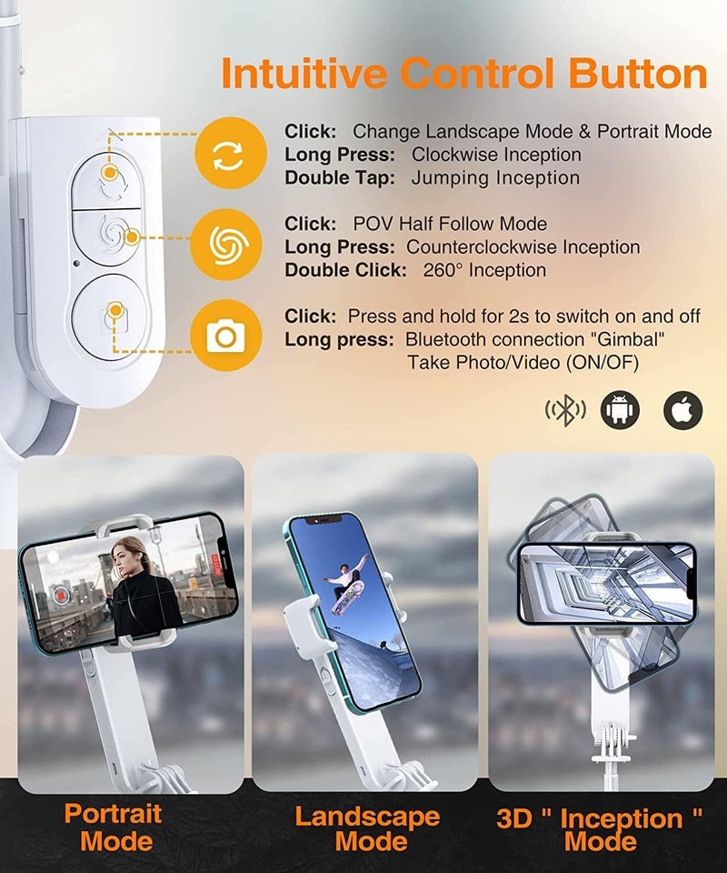 HOLD UP Gimbal Stabilizer for Smartphones, Handheld Gimbal Stabilizer with Filling Light I-Phone Gimbals with Remote Control, Portable Mobile Phone Stabilizer for Video (White) - Image 4