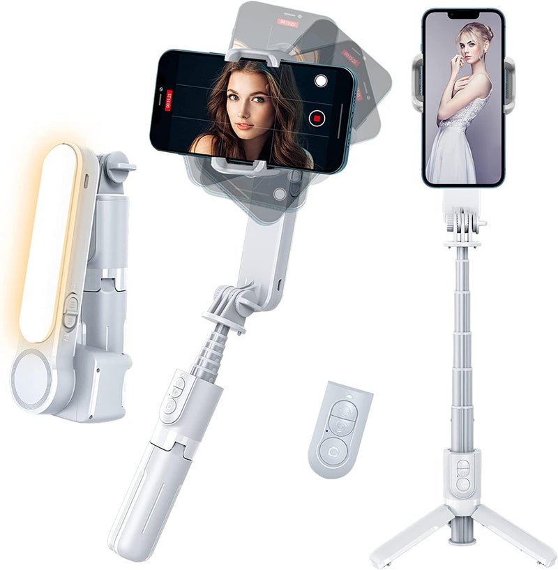 HOLD UP Gimbal Stabilizer for Smartphones, Handheld Gimbal Stabilizer with Filling Light I-Phone Gimbals with Remote Control, Portable Mobile Phone Stabilizer for Video (White) - Image 1