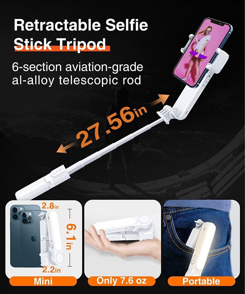 HOLD UP Gimbal Stabilizer for Smartphones, Handheld Gimbal Stabilizer with Filling Light I-Phone Gimbals with Remote Control, Portable Mobile Phone Stabilizer for Video (White) - Image 3