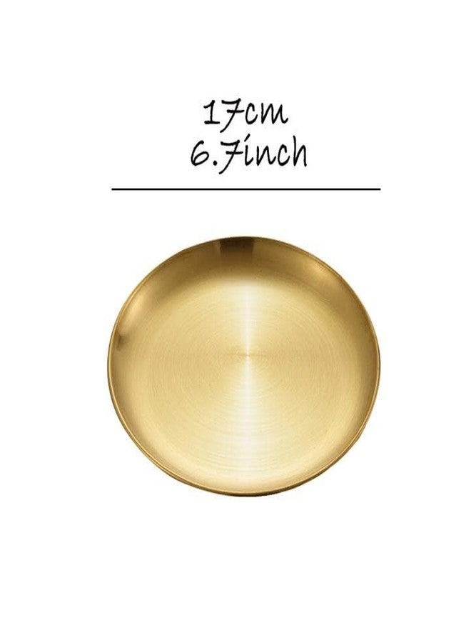 MBBITL Gold 3 Pack Dinnerware Plates Brushed Stainless Steel Dinner Plates Round Food Serving Dishes Plates 6.7 inches for Dessert Salad - Image 4