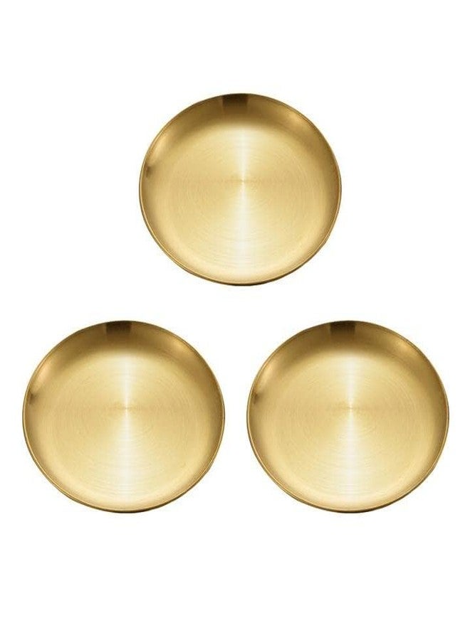 MBBITL Gold 3 Pack Dinnerware Plates Brushed Stainless Steel Dinner Plates Round Food Serving Dishes Plates 6.7 inches for Dessert Salad - Image 2