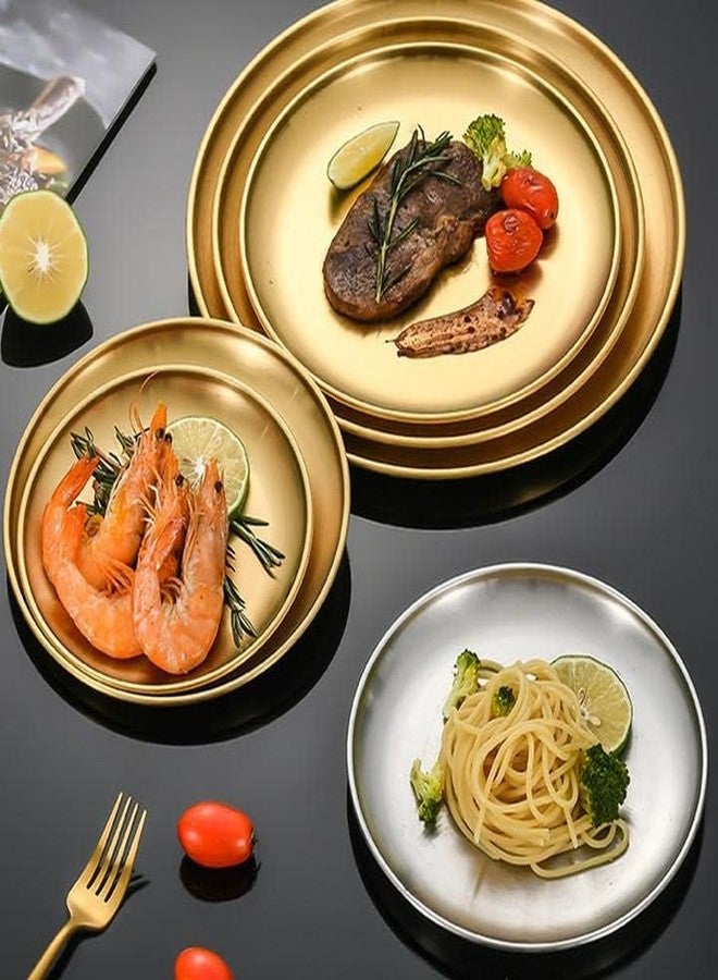 MBBITL Gold 3 Pack Dinnerware Plates Brushed Stainless Steel Dinner Plates Round Food Serving Dishes Plates 6.7 inches for Dessert Salad - Image 3