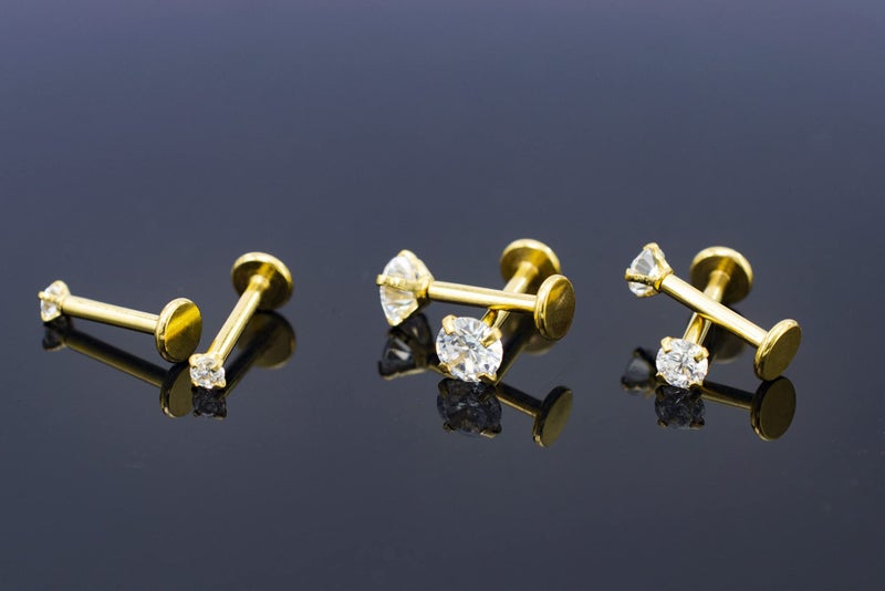 HQLA 16G Diamond CZ Lip Rings Labret Monroe Nose Tragus Helix Ear Piercing Jewelry Surgical Stainless Steel 2/3/4mm CZ 8mm Bar Length 3 Pairs Set (3 Pairs Gold - Bar:8mm; CZ:2-4mm) - Image 5