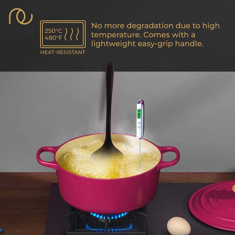 FrenchWare Silicone Spatula for Kitchen (Set of 3, Black) Non Stick Small Spatula, Spoon & Brush for Cooking & Baking,Food-Grade & BPA-Free,Stainless Steel Core Heat-Resistant-40°C to 230°C (Black) - Image 4