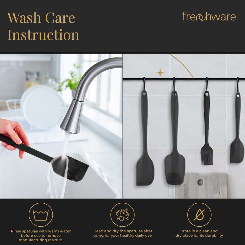 FrenchWare Silicone Spatula for Kitchen (Set of 3, Black) Non Stick Small Spatula, Spoon & Brush for Cooking & Baking,Food-Grade & BPA-Free,Stainless Steel Core Heat-Resistant-40°C to 230°C (Black) - Image 5