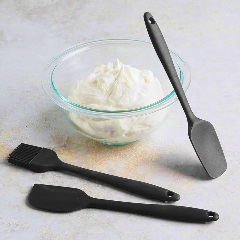FrenchWare Silicone Spatula for Kitchen (Set of 3, Black) Non Stick Small Spatula, Spoon & Brush for Cooking & Baking,Food-Grade & BPA-Free,Stainless Steel Core Heat-Resistant-40°C to 230°C (Black) - Image 1