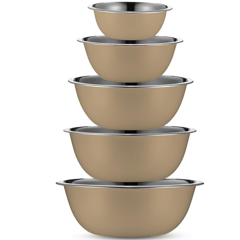 WHYSKO Meal Prep Stainless Steel Mixing Bowls Set, Home, Refrigerator, and Kitchen Food Storage Organizers | Ecofriendly, Reusable, Heavy Duty (Khaki) - Image 2