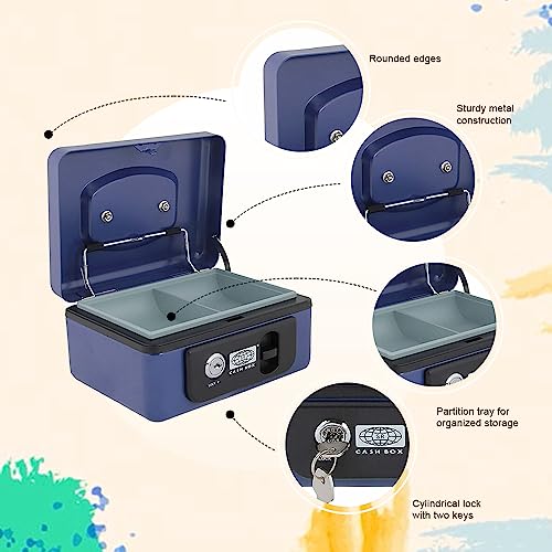oddpod™ SR Taiwan Imported Metal Cash Box/Safe Locker Box for Jewellery, Money Box for Cash with Plastic Coin Storage Tray (Large Size) - Blue - Image 4