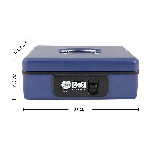 oddpod™ SR Taiwan Imported Metal Cash Box/Safe Locker Box for Jewellery, Money Box for Cash with Plastic Coin Storage Tray (Large Size) - Blue - Image 2