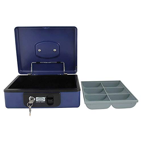 oddpod™ SR Taiwan Imported Metal Cash Box/Safe Locker Box for Jewellery, Money Box for Cash with Plastic Coin Storage Tray (Large Size) - Blue - Image 3
