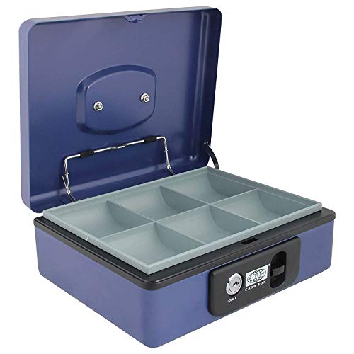 oddpod™ SR Taiwan Imported Metal Cash Box/Safe Locker Box for Jewellery, Money Box for Cash with Plastic Coin Storage Tray (Large Size) - Blue - Image 1