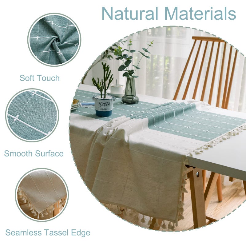 Jeloris Rustic Embroidered Tablecloth with Tassel  Cotton Linen Wrinkle Free Anti-Fading Washable Dust-Proof Table Cover for Dining  Kitchen  Party  Holiday  Christmas  Buffet (Green  55x70 inch) - Image 2