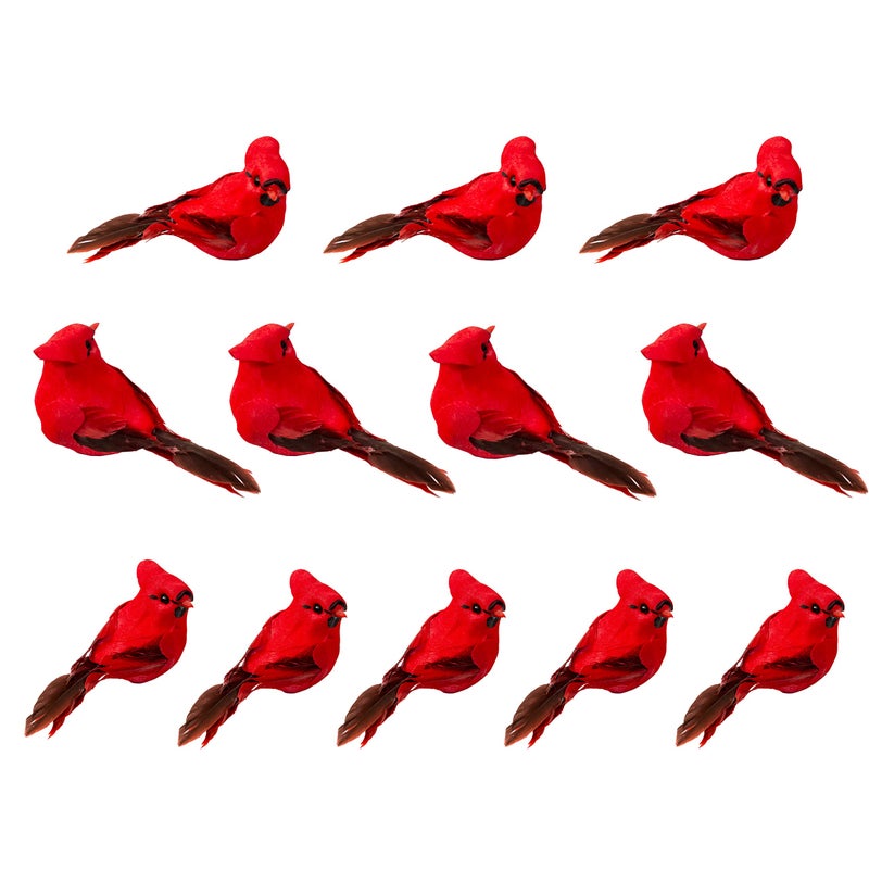 Berfutall-12pcs Bird Christmas الحلي مقطع على الكرادلة للأشجار -3.5 lnch مع مقاطع أو سلك (أ) - Image 1