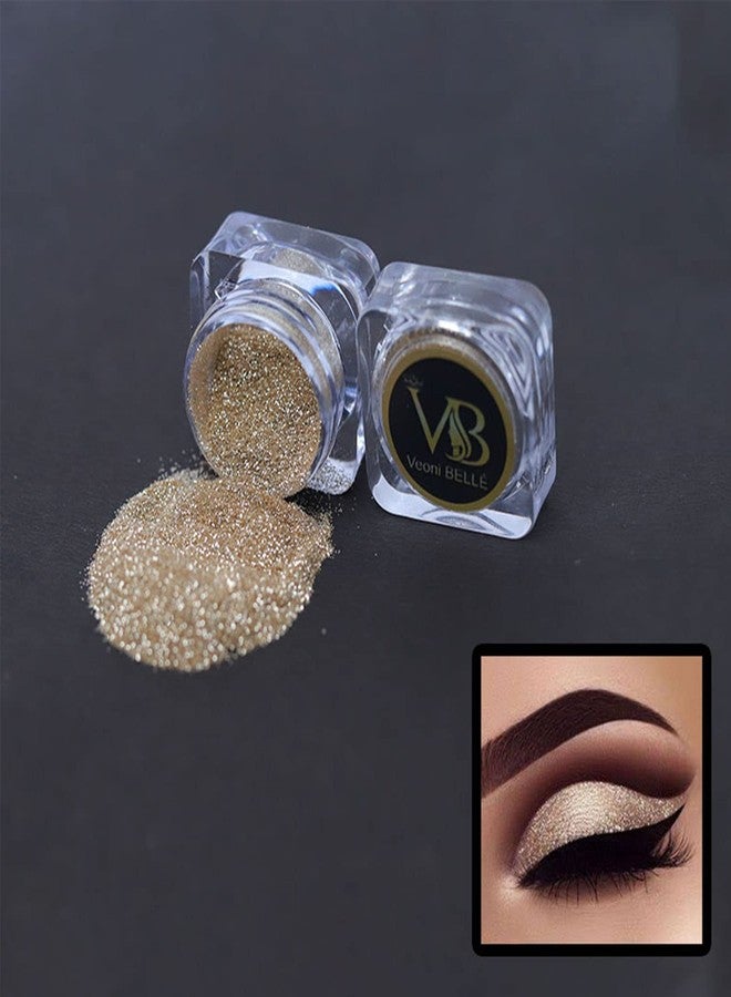 Veoni Belle Professional Set of 2 Glitter Eyeshadow Loose HD Holographic Glitter Eyeshadow Pigment Mettalic Glitter (Light Shade) (Champagne Gold & Dark Starlit) - Image 2