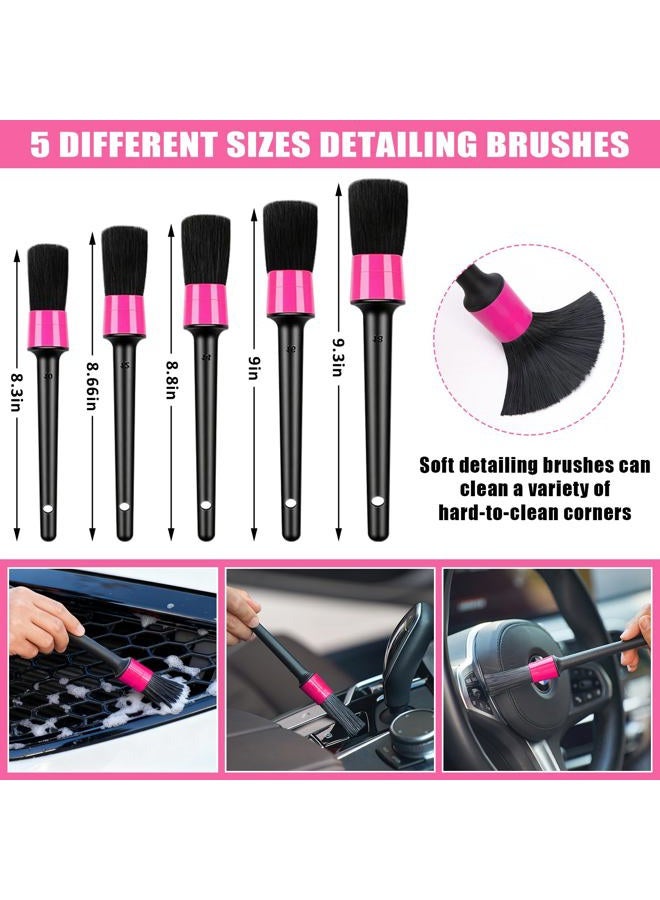 AUTODECO Windshield Cleaner Tool, 17Pcs Car Interior Detailing Kit, Detailing Brush, Towels, Duster, Car Cleaning Kit Interior for RVs, Truck, Trailer (Pink) - Image 4