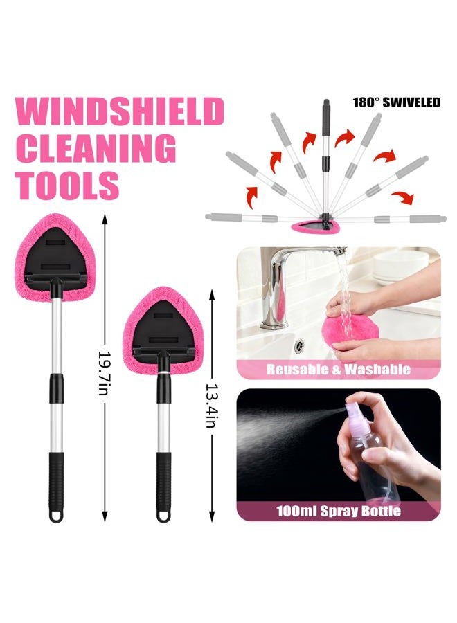 AUTODECO Windshield Cleaner Tool, 17Pcs Car Interior Detailing Kit, Detailing Brush, Towels, Duster, Car Cleaning Kit Interior for RVs, Truck, Trailer (Pink) - Image 2