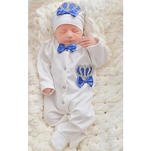 Lilax Baby Boy Newborn Crown Jewels Layette 3 Piece Gift Set 0-3 Months Royal Blue - Image 2