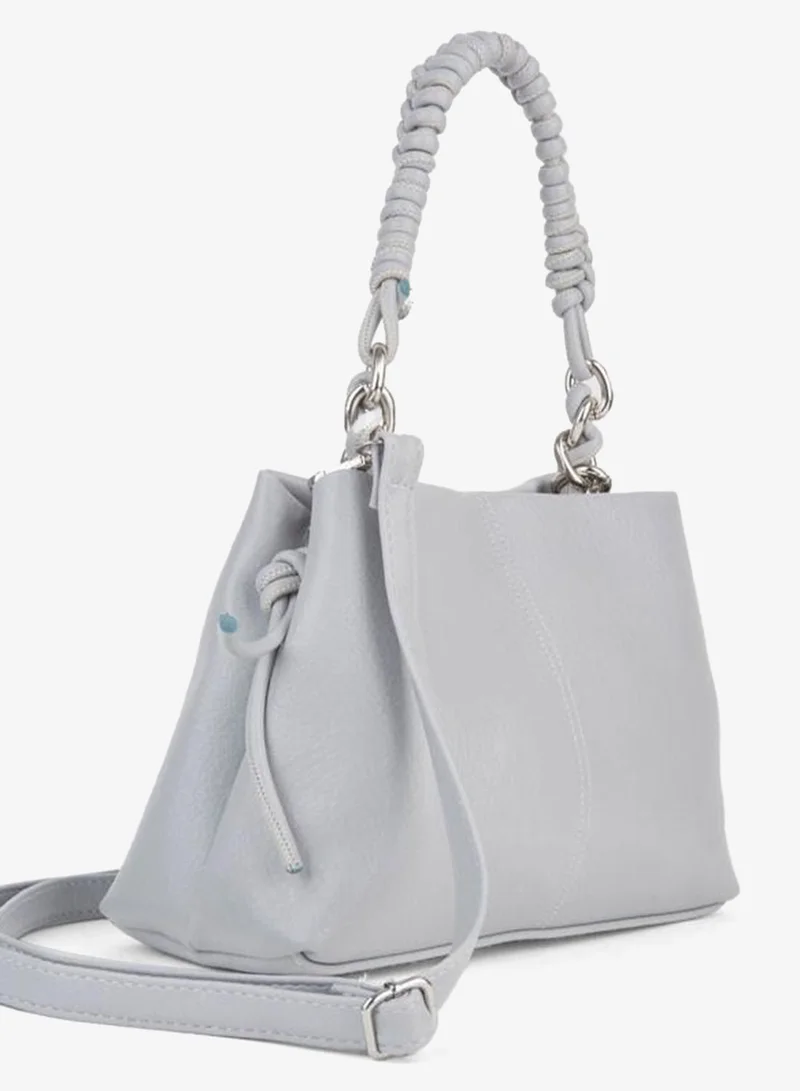 Women's Gray Synthetic Leather Knitted Strap Lined Zipper Closure Hand, Arm and Shoulder Bag