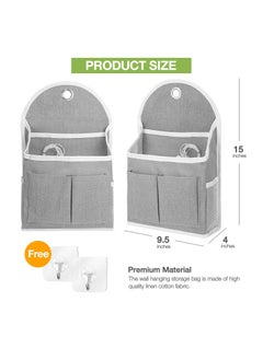 SYOSI 2 Pack Wall Hanging Organizer Bag, with Pockets Fabric Storage Bag, Basket Caddy Waterproof, Over the Door Pouch Closet Shelves with Hook for Dormitory, Kitchen, Bedroom, Bathroom (Grey+Grey)  - Image 2