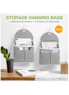SYOSI 2 Pack Wall Hanging Organizer Bag, with Pockets Fabric Storage Bag, Basket Caddy Waterproof, Over the Door Pouch Closet Shelves with Hook for Dormitory, Kitchen, Bedroom, Bathroom (Grey+Grey)  - Image 5