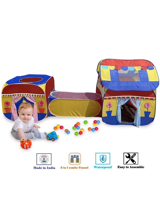 HomeCute HOMECUTE Jumbo Size 3 In 1 Pop-Up Kids Play Tent House With Crawl Tunnel (Cube Tent And Hut Tent House Multicolour)  - Image 3