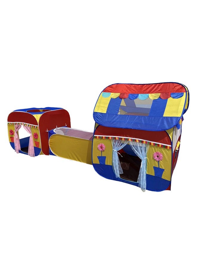HomeCute HOMECUTE Jumbo Size 3 In 1 Pop-Up Kids Play Tent House With Crawl Tunnel (Cube Tent And Hut Tent House Multicolour)  - Image 1