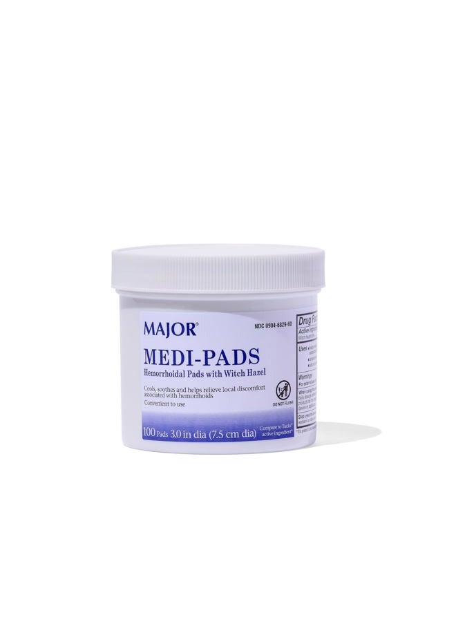 MAJOR Medi-Pads - Hemorrhoidal Hygienic Cleansing Witch Hazel Pads - Cooling Relief with Aloe - 100 Count Jar (1 Pack) - Image 1