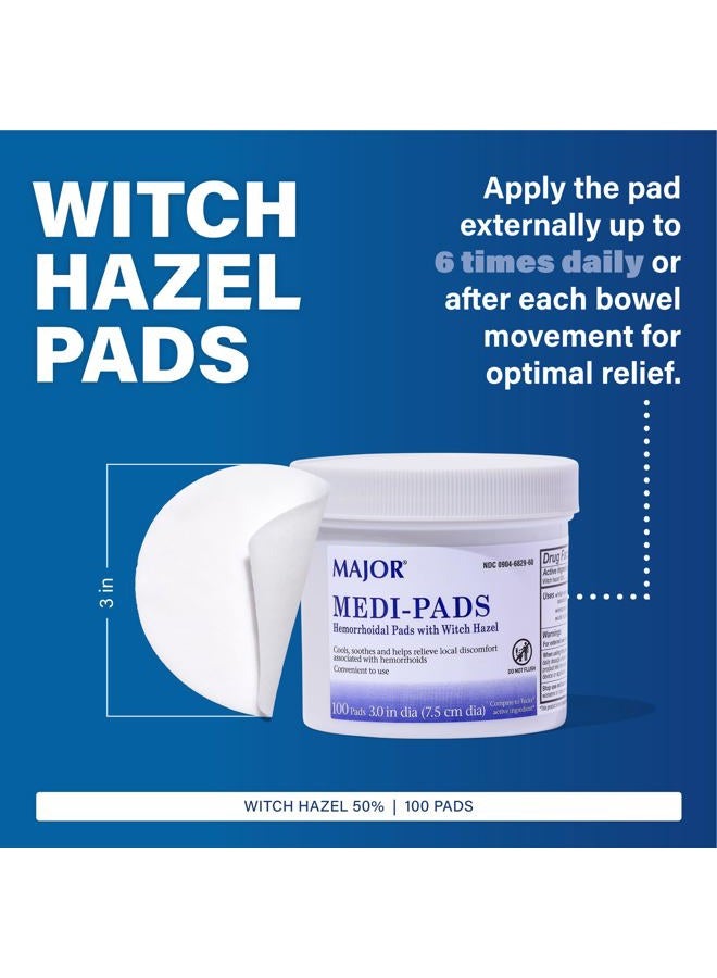 MAJOR Medi-Pads - Hemorrhoidal Hygienic Cleansing Witch Hazel Pads - Cooling Relief with Aloe - 100 Count Jar (1 Pack) - Image 2