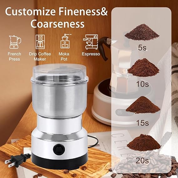 VOFFY VOFFY Home Kichen Grinder Electric Mini Spice Grinder 200W 10s Fast Multifunction Machine Portable Dry Grain Mill for Spices Seeds Rice Beans Seasonings with Replacment Stainless Steel Blade  - Image 2