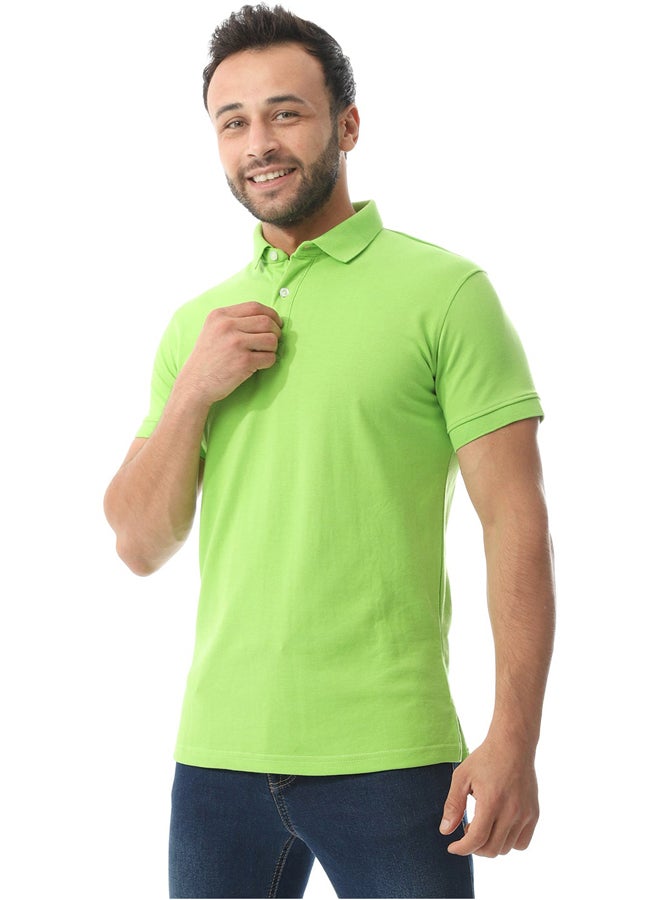 Andora Pique Pattern Polo Shirt_Lime Green - Image 3