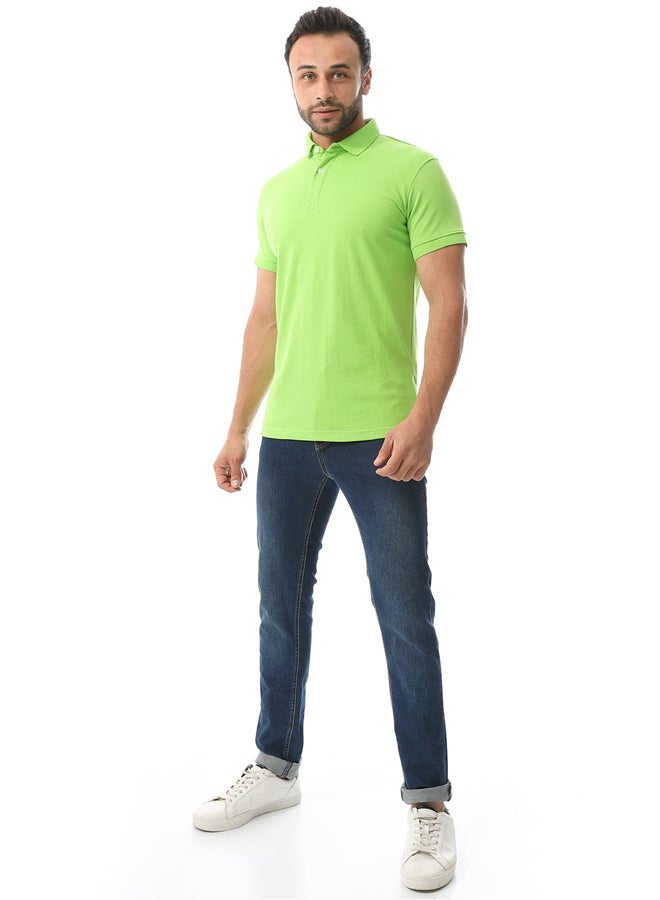 Andora Pique Pattern Polo Shirt_Lime Green - Image 1
