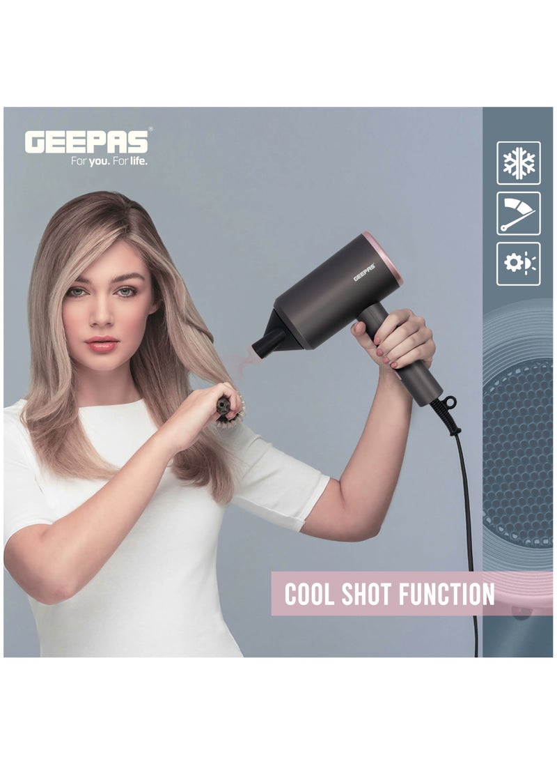 GEEPAS - Hair Dryer 1800W Cool Shot Function Dryer Portable Elegant Hair Dryer for Frizz Free Styling Durable and Lightweight - Image 1