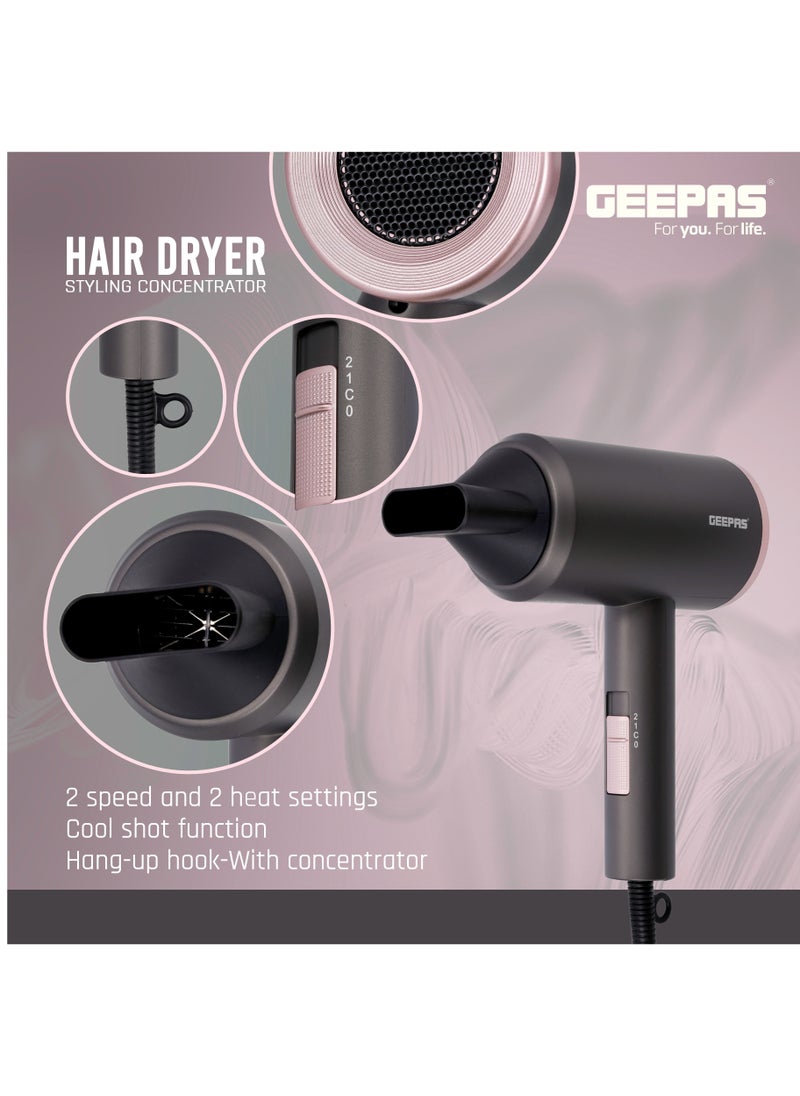GEEPAS - Hair Dryer 1800W Cool Shot Function Dryer Portable Elegant Hair Dryer for Frizz Free Styling Durable and Lightweight - Image 1