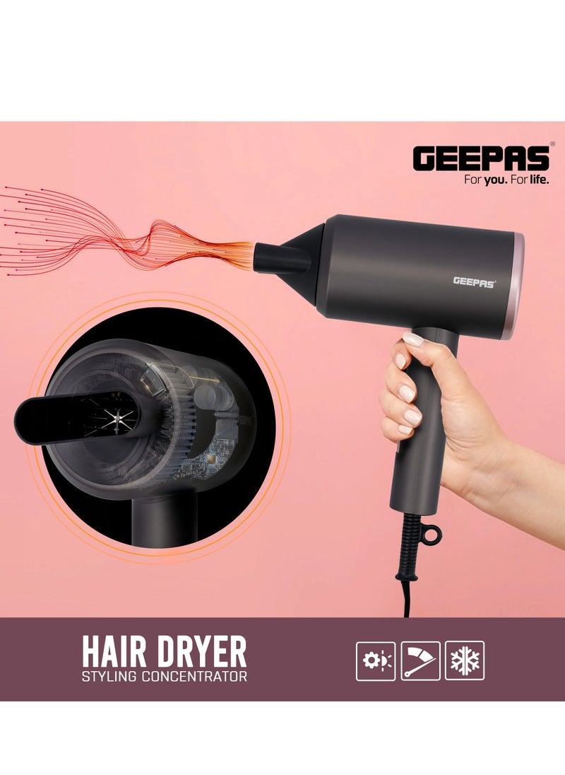 GEEPAS - Hair Dryer 1800W Cool Shot Function Dryer Portable Elegant Hair Dryer for Frizz Free Styling Durable and Lightweight - Image 1
