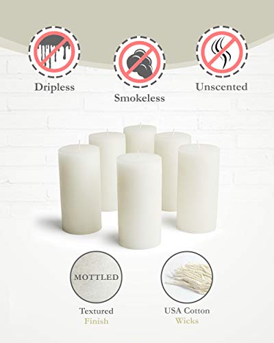 bask Mottled Pillar Candles by Bask - Set of 6-3" x 6" Dripless Unscented Candles in White for Home Decor, Relaxation & All Occasions - Image 3