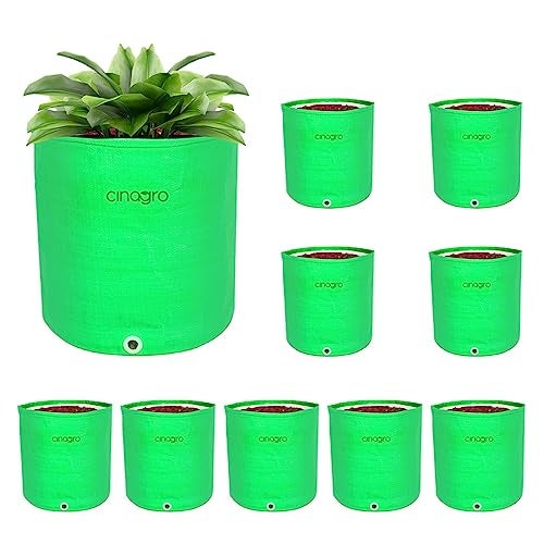 CINAGRO Premium Grow Bags, Pack of 10 HDPE 260 GSM 12x12 Inch, UV Protected Round Green Garden Decor Plant Grow Bag, Planters for Terrace, Balcony & Gardening, Suitable for Vegetables & Flowers - Image 1