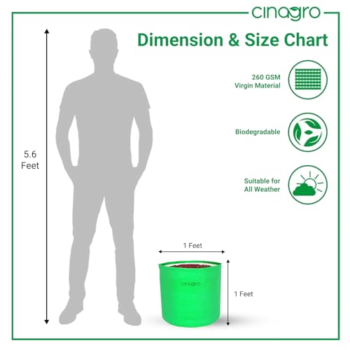 CINAGRO Premium Grow Bags, Pack of 10 HDPE 260 GSM 12x12 Inch, UV Protected Round Green Garden Decor Plant Grow Bag, Planters for Terrace, Balcony & Gardening, Suitable for Vegetables & Flowers - Image 3