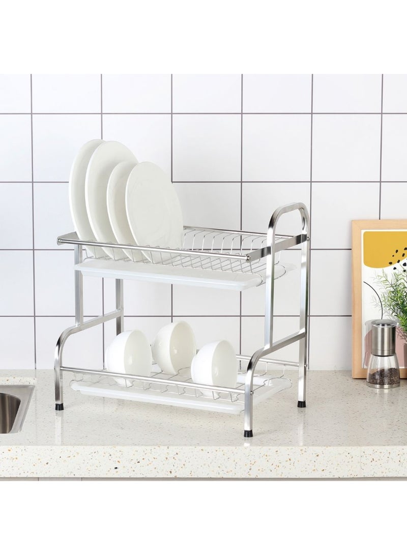 Atticus حامل أطباق أتيكوس من الفولاذ المقاوم للصدأ اللامع مكون من طبقتين 42.3 × 25.5 × 40.5 سم - Image 1