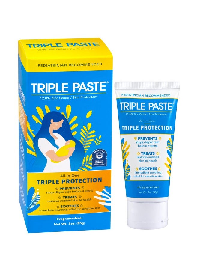 Triple Paste Diaper Rash Cream For Baby - 3 Oz Tube - Zinc Oxide Ointment Treats, Soothes And Prevents Diaper Rash - Pediatrician-Recommended Hypoallergenic Formula With Soothing Botanicals  - Image 1