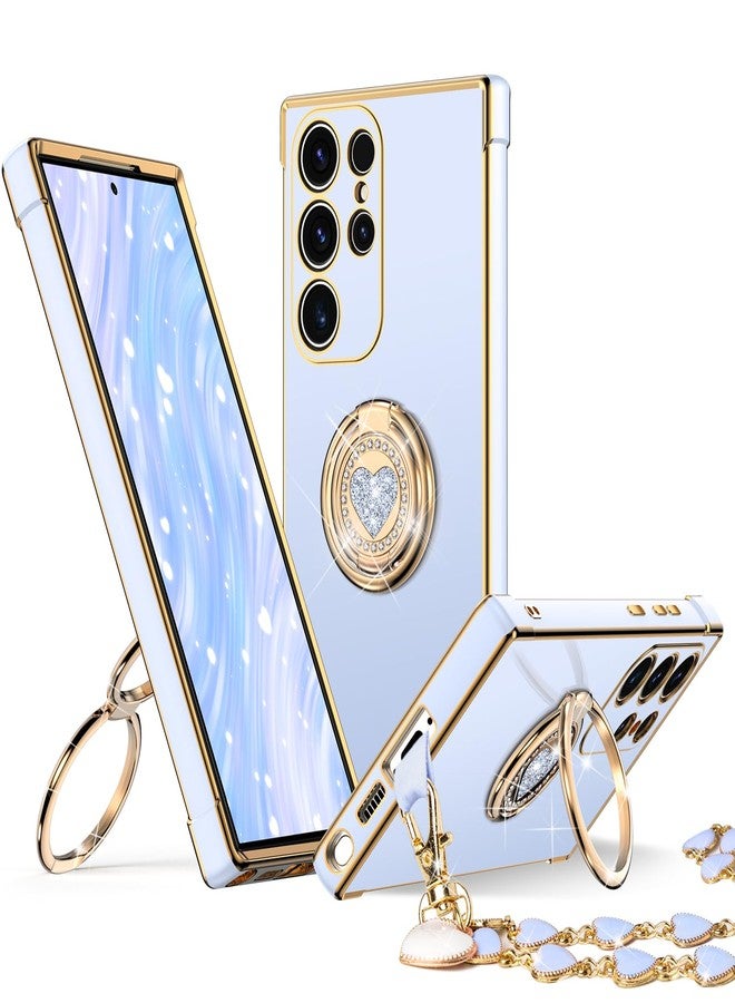 XYZ for Galaxy S24 Ultra Case with Stand, Samsung S24 Ultra Case with Double Ring, Women Girls Bling Luxury Protective Phone Case Heart for Samsung Galaxy S24 Ultra, Blue - Image 1