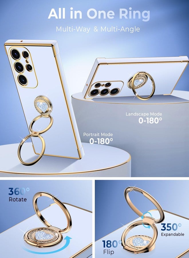 XYZ for Galaxy S24 Ultra Case with Stand, Samsung S24 Ultra Case with Double Ring, Women Girls Bling Luxury Protective Phone Case Heart for Samsung Galaxy S24 Ultra, Blue - Image 3