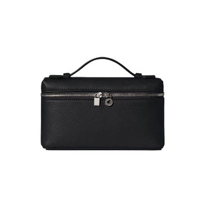 L19 Genuine Leather Handbag Womens gigi Same Shoulder Crossbody Litchi Pattern Calf Leather Bag Kelly Bag All-Match Elegant Ink Black (silver buckle)