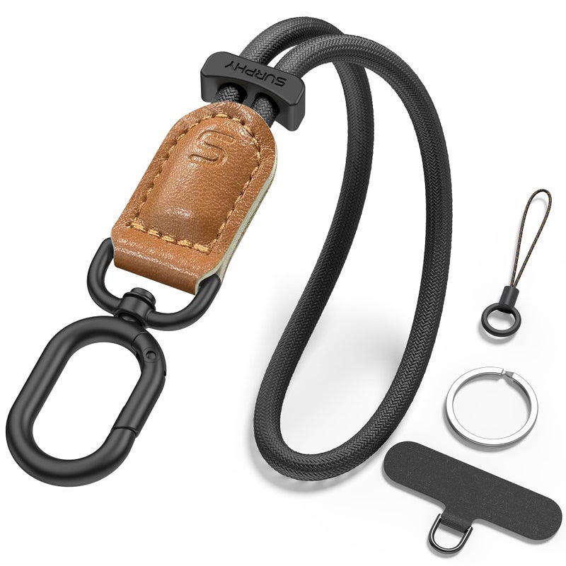 SURPHY Phone Wrist Strap Keychain Wristlet Phone Strap Charm with Tether Tab Cellphone Lanyard Wrist Key Chain for Women Black Brown - Image 2