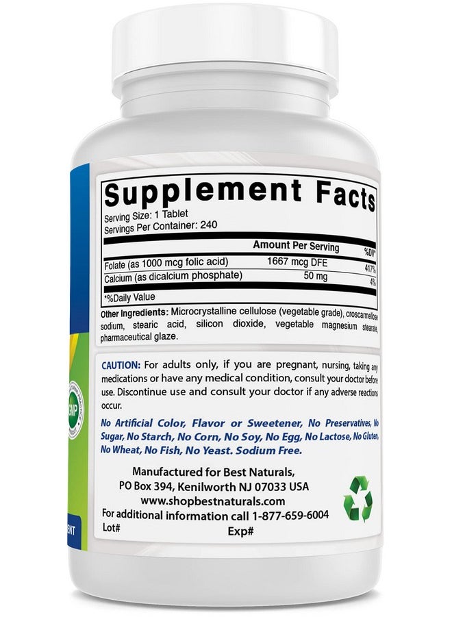Best Naturals - Folic Acid 1000 Mcg (Vitamin B9) 240 Tablets (1000 Mcg (Pack Of 3)) - Image 1