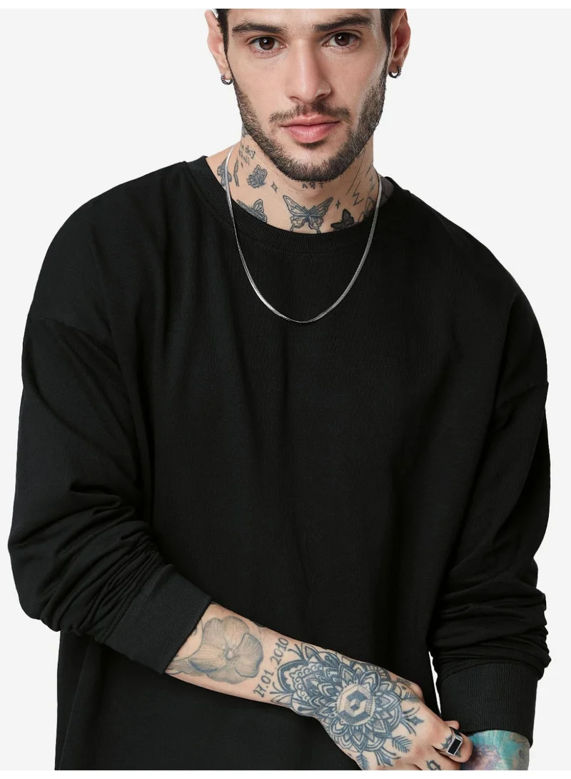 The Souled Store The Souled Store Men Black Solid Oversized Full Sleeve T-Shirts