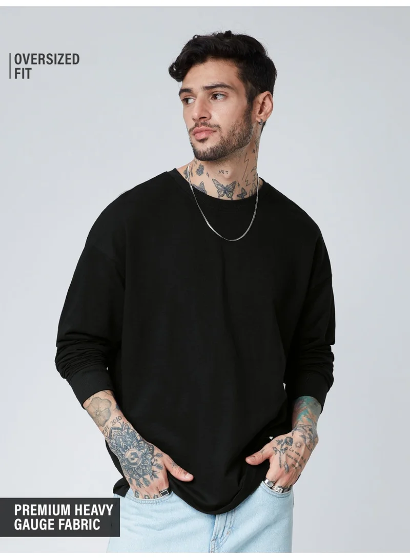 The Souled Store The Souled Store Men Black Solid Oversized Full Sleeve T-Shirts