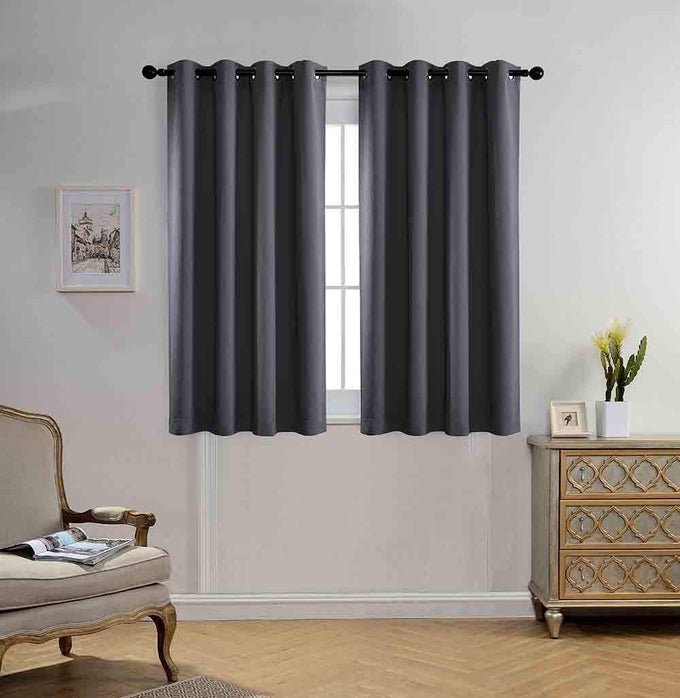 BLACKOUT CURTAINS ROOM DARKENING TEXTURED GROMMET WINDOW CURTAINS FOR LIVING ROOM 2 PANELS 52X63 INCH DARK GREY