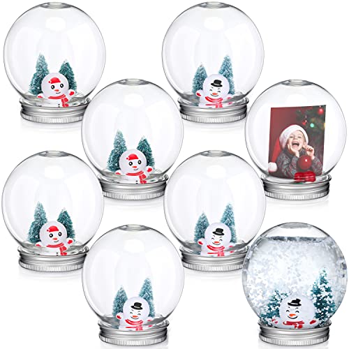 Jerify 32 Pcs Christmas Clear Kit 3.6 Inch Plastic Snow Globe with Screw Off Cap Artificial Christmas Trees Mini Snowman Snowflakes for DIY Crafts Table Home Xmas Snow Globes - Image 1
