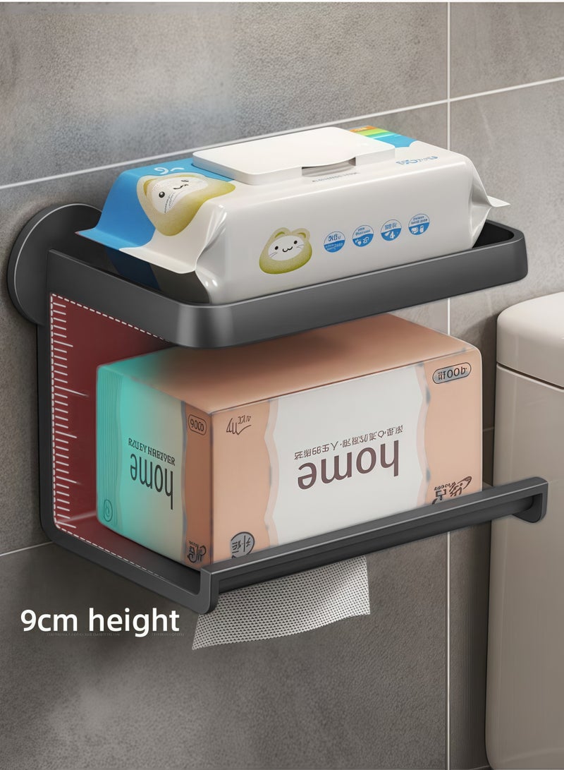 Wall Mounted Toilet Paper Holder Double-layer Toilet Paper Dispenser, No Hole Punching, Compatible with Roll Paper Tissue Paper for Bathroom Kitchen Living Room (Black) - Image 3
