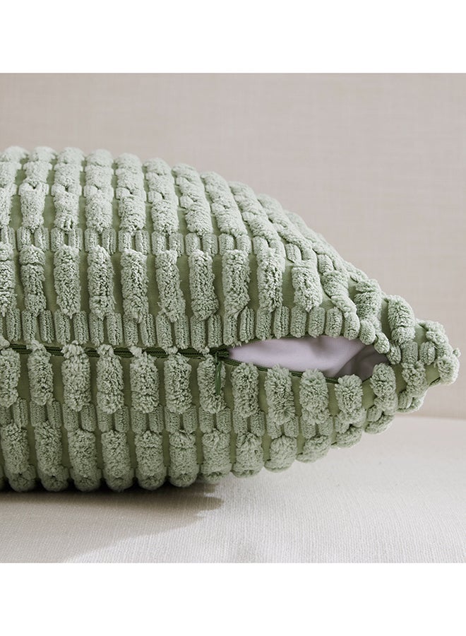 Fancy Homi مجموعة من 2 أغطية وسائد زخرفية محايدة للكنبة، السرير والأريكة، ناعمة ورقيقة بنمط قطن مضلع، تصميم جمالي وحديث - 45x45 سم - أخضر مريمي - Image 3